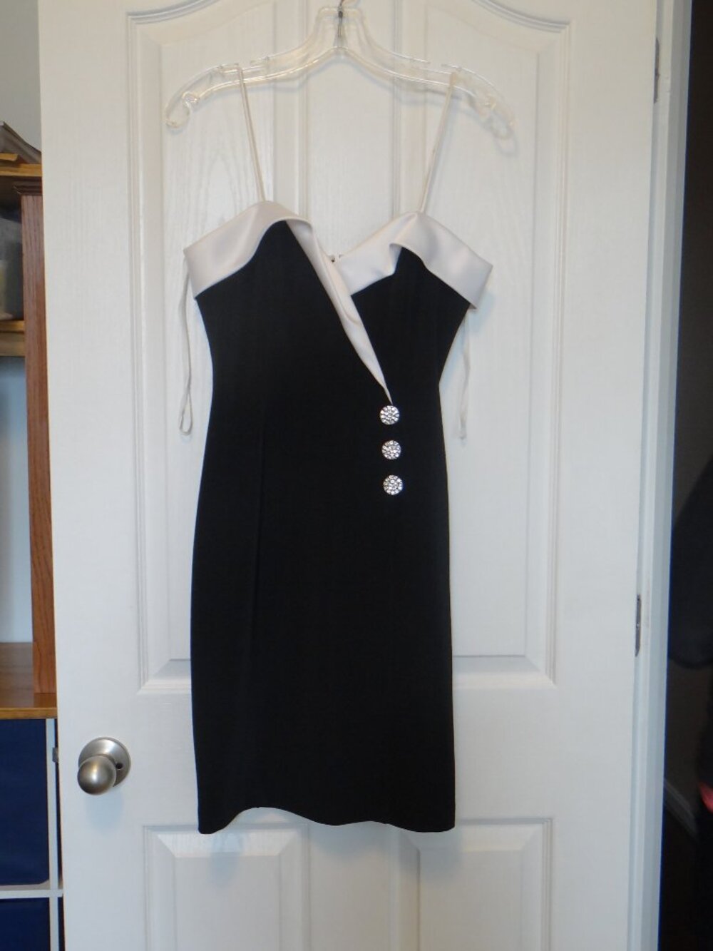 Vintage 1980s Bari-Jay Spaghetti Strap Dress Black w/White Collar Accent Size7/8